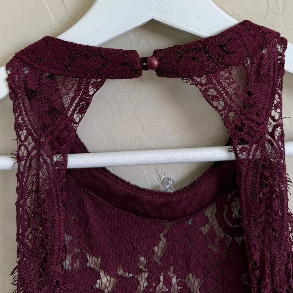 Lulu’s Dance All Evening Maxi Dress Lace Burgundy Halter Large Bridesmaid Prom - Picture 8 of 11